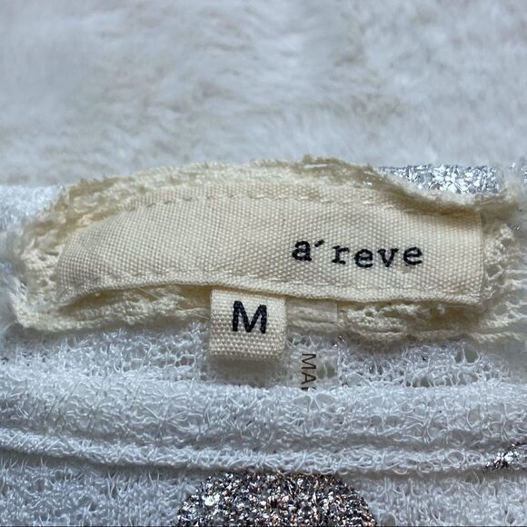 A’reve white with Silver Dots Short Sleeve Gauzy Top Size Medium - Picture 3 of 11